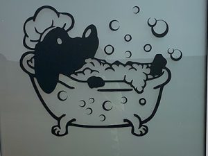 Sign on Groobys Pit dog wash door